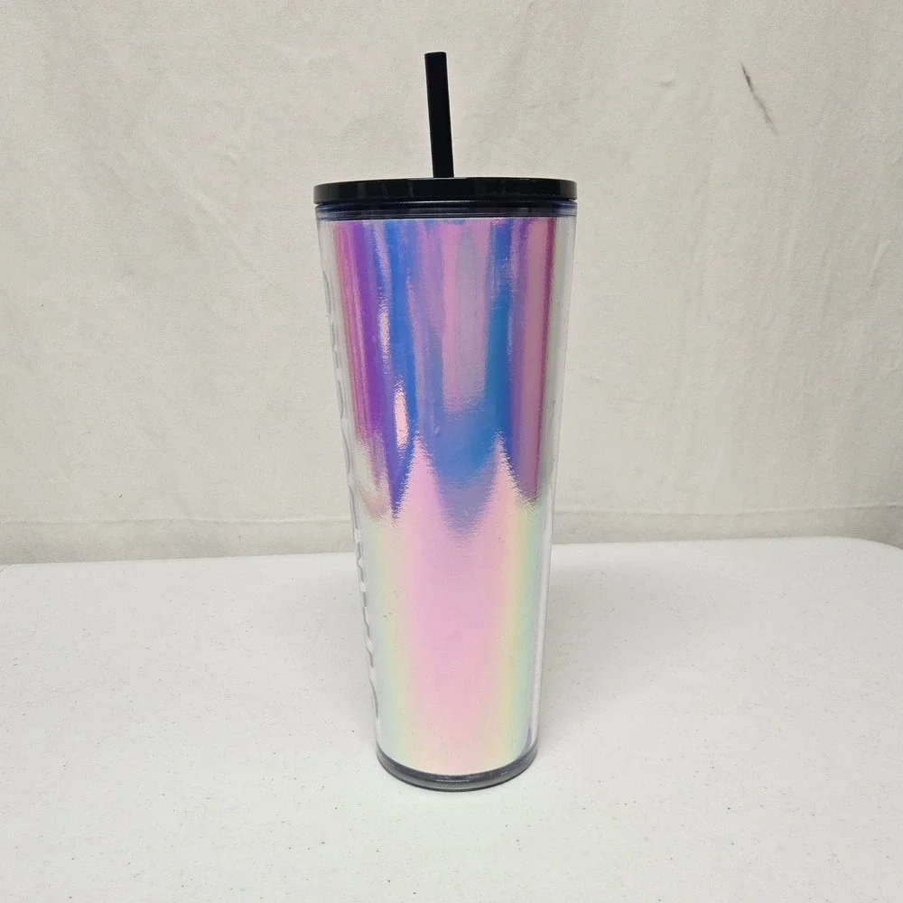 Starbucks Tumbler Cold Cup‎ 24oz Iridescent Holographic Pink Blue SKU 011143235